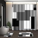 Conjunto de Cortina de Banheiro Tayney Cinza Geométrico 4 Peças Impermeável