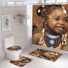 Conjunto de cortinas de chuveiro African Girl impermeável com tapete antiderrapante