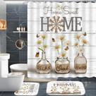 Conjunto de cortinas de chuveiro ALEXEX White Daisy com tapetes e acessórios Conjunto de cortinas de chuveiro ALEXEX White Daisy com tapetes e acessórios