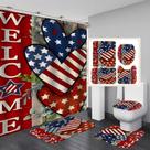 Conjunto de cortinas de chuveiro American Flag Heart com tapetes de banheiro