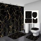 Conjunto de cortinas de chuveiro AZHM em mármore preto e dourado com tapetes, 4 peças