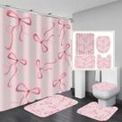 Conjunto de cortinas de chuveiro AZHM Pink Bow com acessórios, 4 unidades