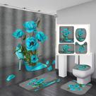 Conjunto de cortinas de chuveiro azul floral de salto alto, poliéster, 4 peças