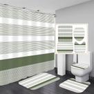 Conjunto de cortinas de chuveiro DDQQ Boho Streak com tapetes Sage Green