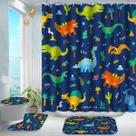 Conjunto de cortinas de chuveiro de banheiro Poedist, 4 peças de dinossauro azul escuro