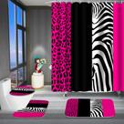 Conjunto de cortinas de chuveiro de banheiro Poedist Rosy Leopard Print 4 unidades