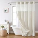 Conjunto de cortinas de chuveiro Eachope No Hook Tufted Chevron Cream