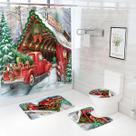 Conjunto de cortinas de chuveiro Feliz Natal com 4 peças antiderrapantes