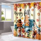 Conjunto de cortinas de chuveiro Happy Fall com design de gnomos e abóboras