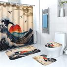 Conjunto de cortinas de chuveiro Japanese Wave Sunset com tapetes e tapete
