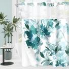 Conjunto de cortinas de chuveiro Litabel No Hook Teal Watercolor Floral