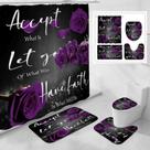 Conjunto de cortinas de chuveiro Litabel Purple Rose com tapete e tapete de banho