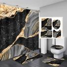 Conjunto de cortinas de chuveiro Nkzply Black Marble com tapetes para banheiro