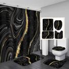 Conjunto de cortinas de chuveiro Nkzply Black Marble com tapetes para banheiro
