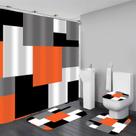 Conjunto de cortinas de chuveiro para banheiro Yizheer Geometric Orange Conjunto de cortinas de chuveiro para banheiro Yizheer Geometric Orange