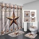 Conjunto de cortinas de chuveiro Rustic Star com tapetes e tapetes antiderrapantes Conjunto de cortinas de chuveiro Rustic Star com tapetes e tapetes antiderrapantes