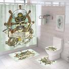 Conjunto de cortinas de chuveiro Sailing Collection, 4 peças com tapete antiderrapante