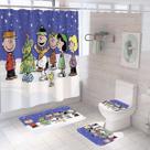 Conjunto de cortinas de chuveiro Snoopys Charlies 4 peças com tapete antiderrapante