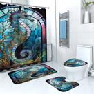 Conjunto de cortinas de chuveiro Stained Glass Seahorse Bathroom Decor