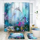 Conjunto de cortinas de chuveiro Yizheer Sea Dolphin Coral com tapetes e tapete de banho