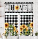 Conjunto de cortinas de cozinha TQFZP Sunflower Black White Buffalo Plaid