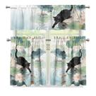 Conjunto de cortinas de cozinha Wiryuouvt Pond Cat Sage Green 90 cm 3 unidades