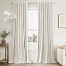 Conjunto de cortinas Guken Cream Linen Blackout 244 cm de comprimento e 2 painéis