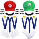 Conjunto de cosplay Humairc Super Bros: chapéus, suspensórios, luvas