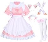 Conjunto de Cosplay Japonés de Delantal de Gata Rosa Wannsee Tamaño L
