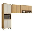 Conjunto de Cozinha Armário Paneleiro 4 Portas com Nicho e 2 Armários Aéreo Ripado Torino