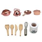Conjunto de cozinha Dollhouse em miniatura em escala 1:12 em cobre de 10 peças