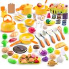 Conjunto de cozinha Pretend Play Bruvoalon 118 unidades de utensílios de cozinha e alimentos