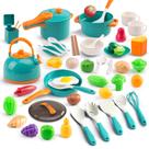 Conjunto de cozinha Pretend Play Bruvoalon 56 unidades de utensílios de cozinha e frutas
