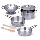 Conjunto de cozinha Pretend Play Melissa & Doug em aço inoxidável, 8 unidades