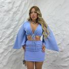 Conjunto De Cropped e Saia Manga Longa Decotado Curto Com Amarração Multiformas