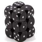 Conjunto de dados Chessex 12 D6 16mm preto com branco com recipiente