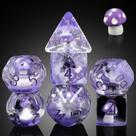 Conjunto de dados de resina de cogumelo DNDND 7 unidades roxo com bolsa de veludo