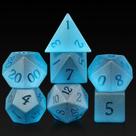 Conjunto de dados DNDND Glass azul escuro de 7 peças com caixa e caixa de metal