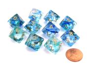 Conjunto de dados Game Dice Chessex d10 Nebula Luminary Oceanic com ouro