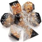 Conjunto de dados Haxtec Black Sharp Edge Resin com flocos de ouro D&D Conjunto de dados Haxtec Black Sharp Edge Resin com flocos de ouro D&D