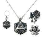 Conjunto de Dados Haxtec Mini Metal DND - com Estojo, Colar e Chaveiro