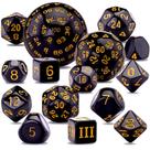 Conjunto de dados poliédricos AUSTOR D3-D100 15 peças com saco preto/amarelo