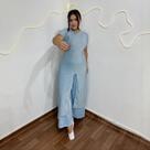 Conjunto de Dança Plus Size Bata Fenda e Calça Pantalona Moda Evangélica Feminina