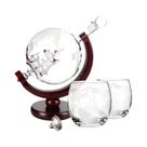 Conjunto De Decantador Globo Sem Chumbo De 900ML Com Suporte De Madeira E 2 Copos Para Whisky E Bar