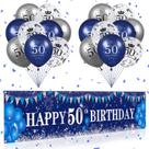 Conjunto de decoração: banner e balões de 50º aniversário RUMIA Blue Conjunto de decoração: banner e balões de 50º aniversário RUMIA Blue