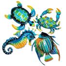 Conjunto de decoração de arte de parede Metal Outdoor Blue Turtle Fish Crab Conjunto de decoração de arte de parede Metal Outdoor Blue Turtle Fish Crab