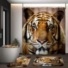 Conjunto de decoração de banheiro, cortina de chuveiro, estampa de tigre, impermeável Conjunto de decoração de banheiro, cortina de chuveiro, estampa de tigre, impermeável