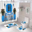 Conjunto de decoração de banheiro, cortina de chuveiro impermeável, janela azul