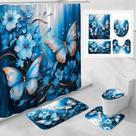 Conjunto de decoração de banheiro Litabel Blue Floral Butterfly 4 unidades