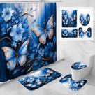 Conjunto de decoração de banheiro Litabel, cortina de chuveiro, azul marinho, 4 unidades